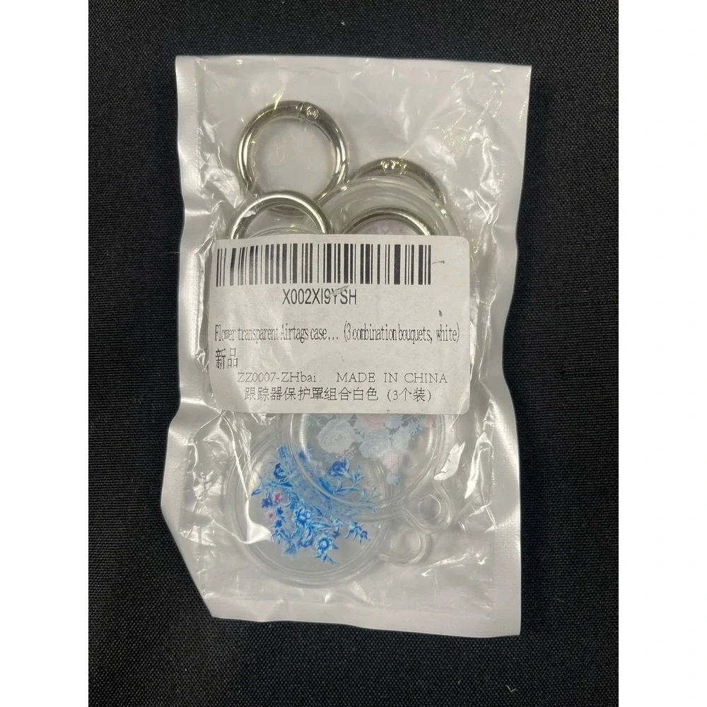 Floral Transparent AirTag Case Set with Silver Carabiner Rings 6 Pack Flower